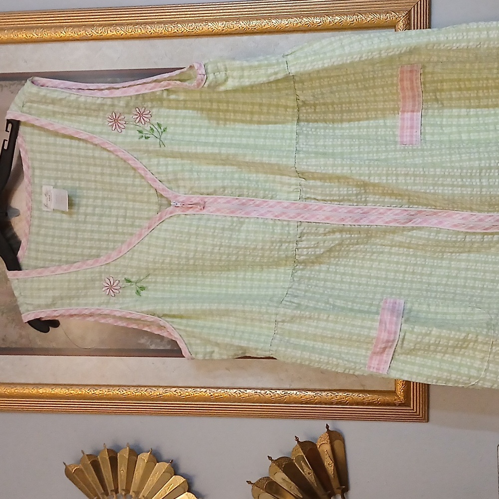 Secret Treasures Light Green and Pink Sleeveless House Dress